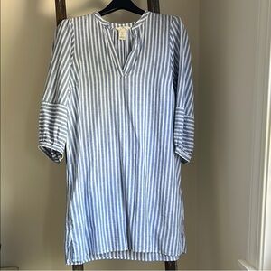 H&M Blue and White Striped Linen Blend Mini Dress